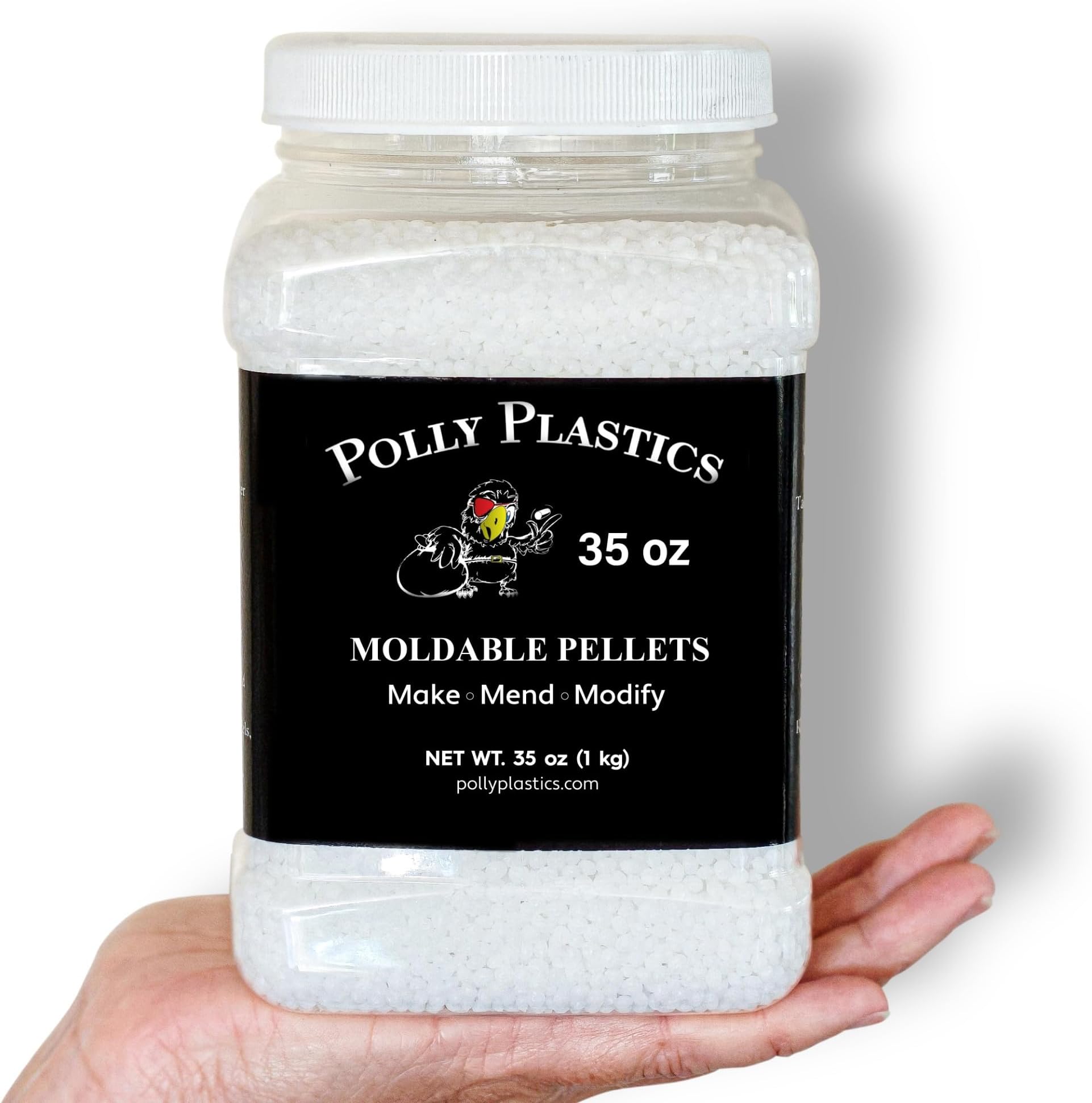 Polly Plastics Moldable Plastic Pellets for Cosplayers and Hobbyists in EZ Grip Jar with Idea Booklet (35 oz)