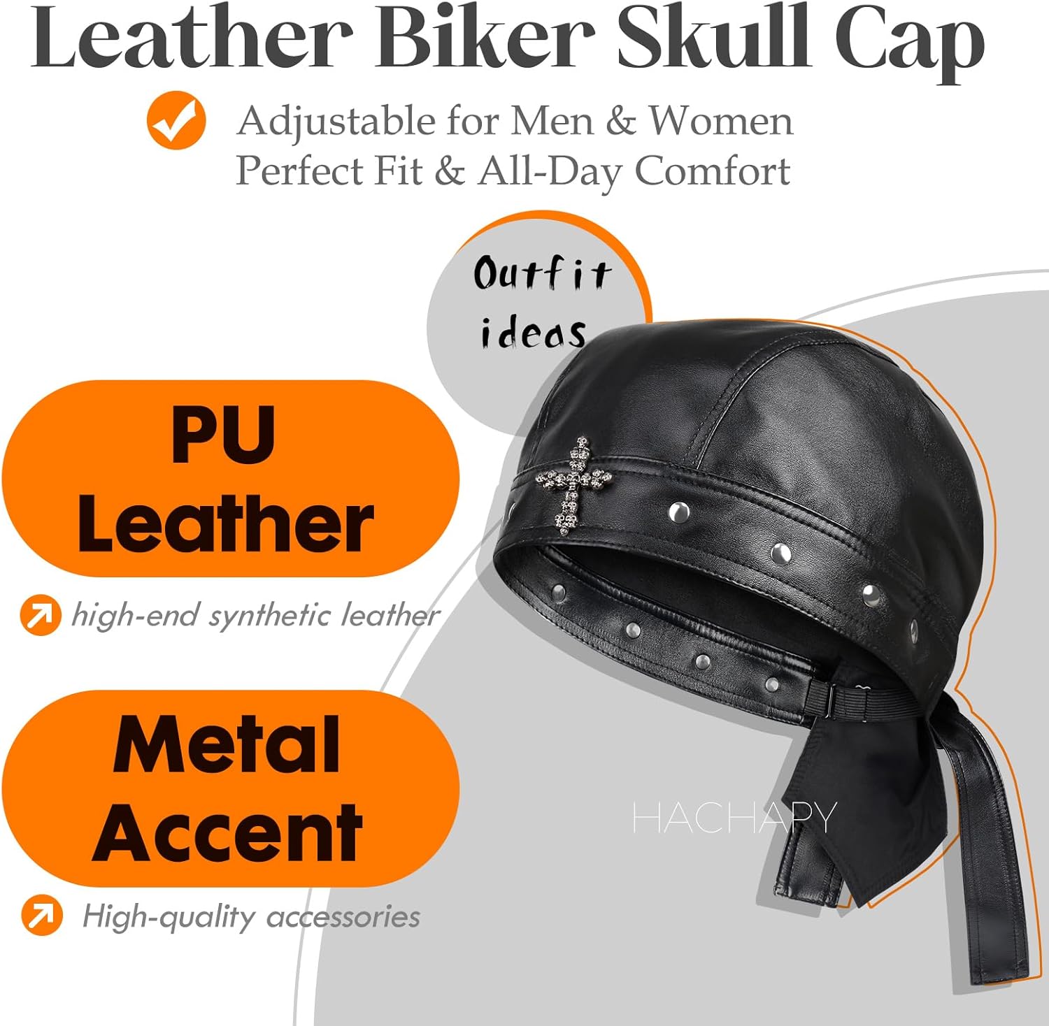 Biker Cap for Women Leather - Adjustable Motorcycle Skull Cap with Snug Fit, Stylish Biker Doo Rag Headwrap for Riding & Outdoor Activities - Image 4