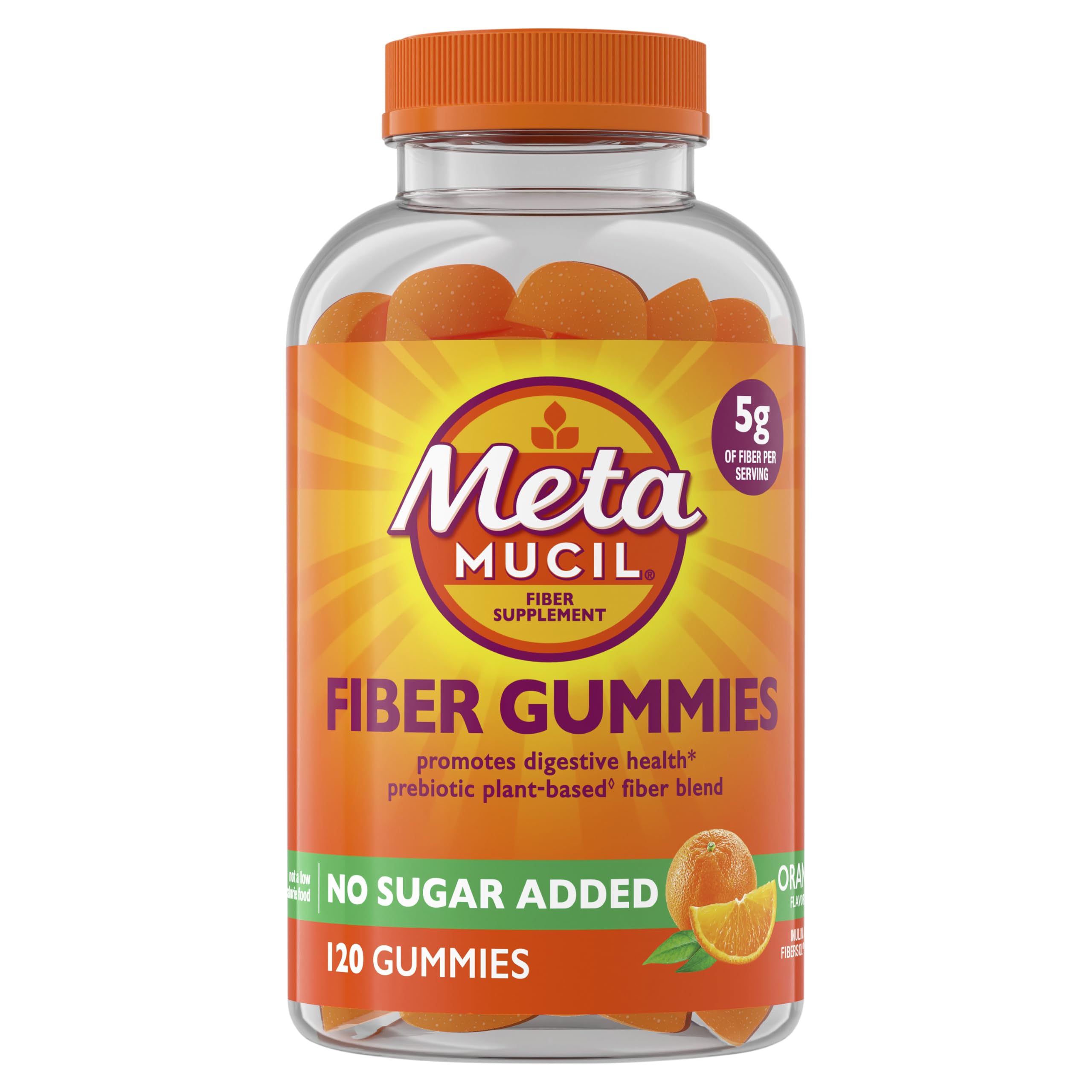 Metamucil Fiber Gummies for Adults, No Sugar Added Orange Flavor, 5g Prebiotic Plant Based Fiber Supplement Blend, 120 Count — Amazon image 10