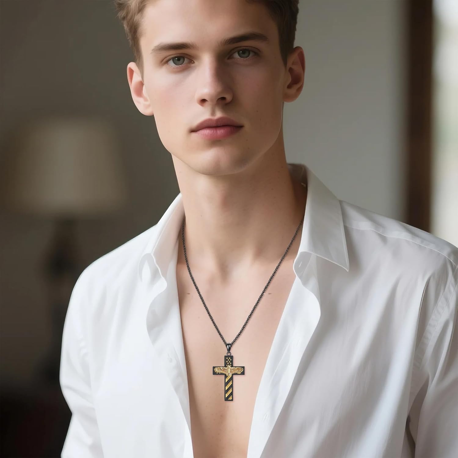 American Flag Cross Necklace for Men 925 Sterling Silver American Flag Cross Pendant with Eagle Jewelry Gifts for Birthday Christmas - Image 4