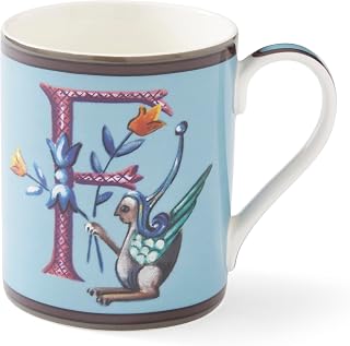 Spode Kit Kemp 12oz Monogram Mug, F Initial Coffee Cup, Floral Alphabet Design, Custom Letter Mug for Unique Gift Giving - Personalized Kitchen Drinkware, Dishwasher Safe & Stylish