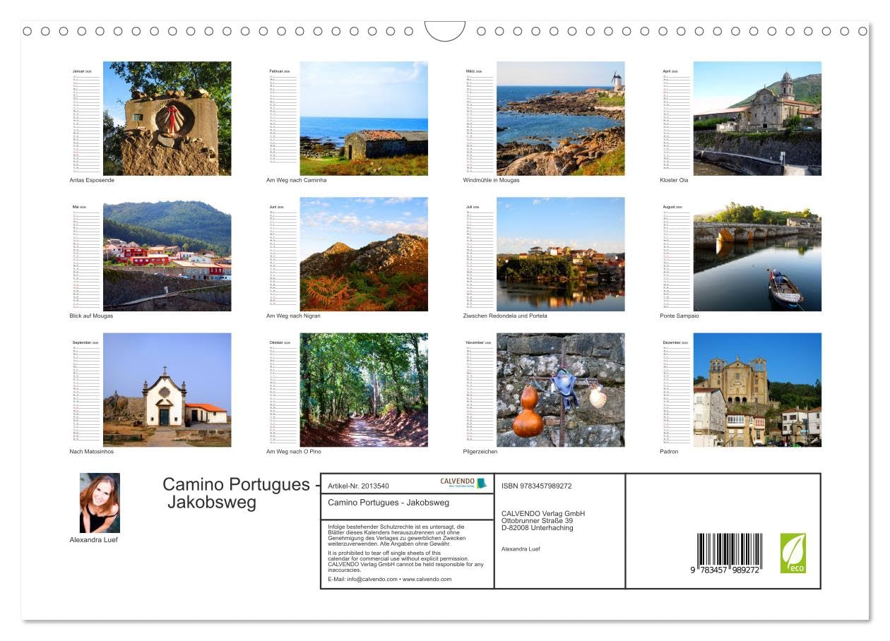 Camino Portugues - Jakobsweg (Wandkalender 2026 DIN A3 quer), CALVENDO Monatskalender: Pilgerweg entlang der portugisischen Küste von Porto nach Santiago de Compostela