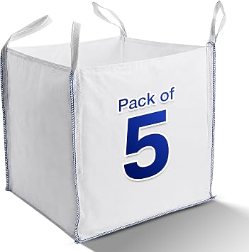 5 x Bulk Bags 1 Tonne Dumpy Skip Sack**Pack of 5** One Ton FIBC Heavy Duty Woven Material Builders Jumbo Bag for Industrial Waste, Garden Rubbish, Storage, Log, Sharp Sand, Extra Large 5xOTB