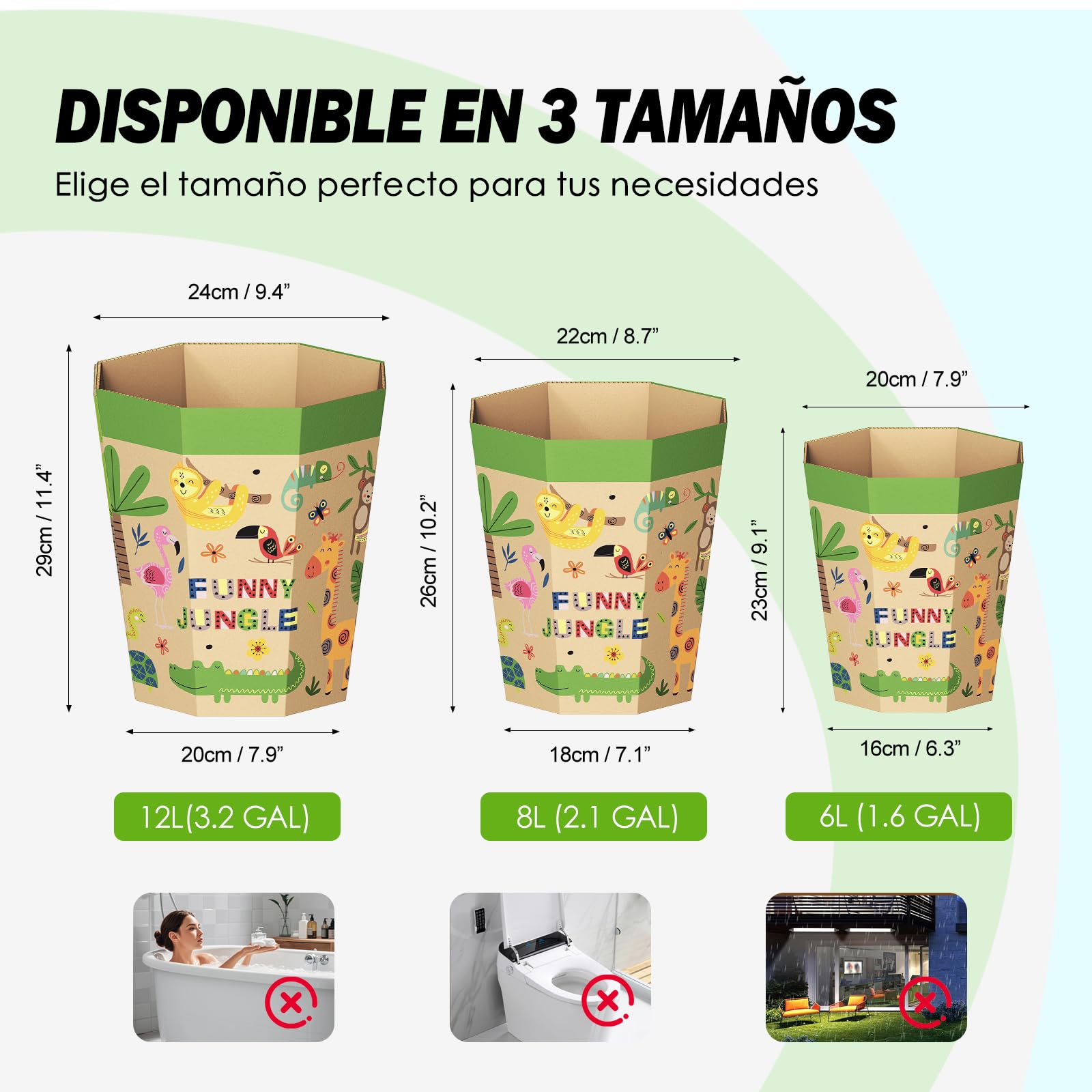 Set de 6 Papeleras de Cartón – Cubos de Basura Plegables, Reciclables, Sin Plástico y Reutilizables para Niños – Pequeñas Basurero para Dormitorios, Salas de Juegos, Habitaciones Infantiles (12L)