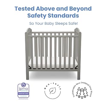 Delta Children Emery Mini Convertible Baby Crib with 2.75-inch Mattress, Grey