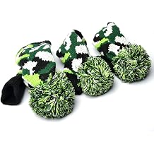 GOOACTION 3PCS Knitted Golf Head Covers 1-3-5 for Driver and Fairway Woods with Long Neck Design Camouflage Army Green Sock Pom Pom Camo Vintage Golf Club Head Covers Set