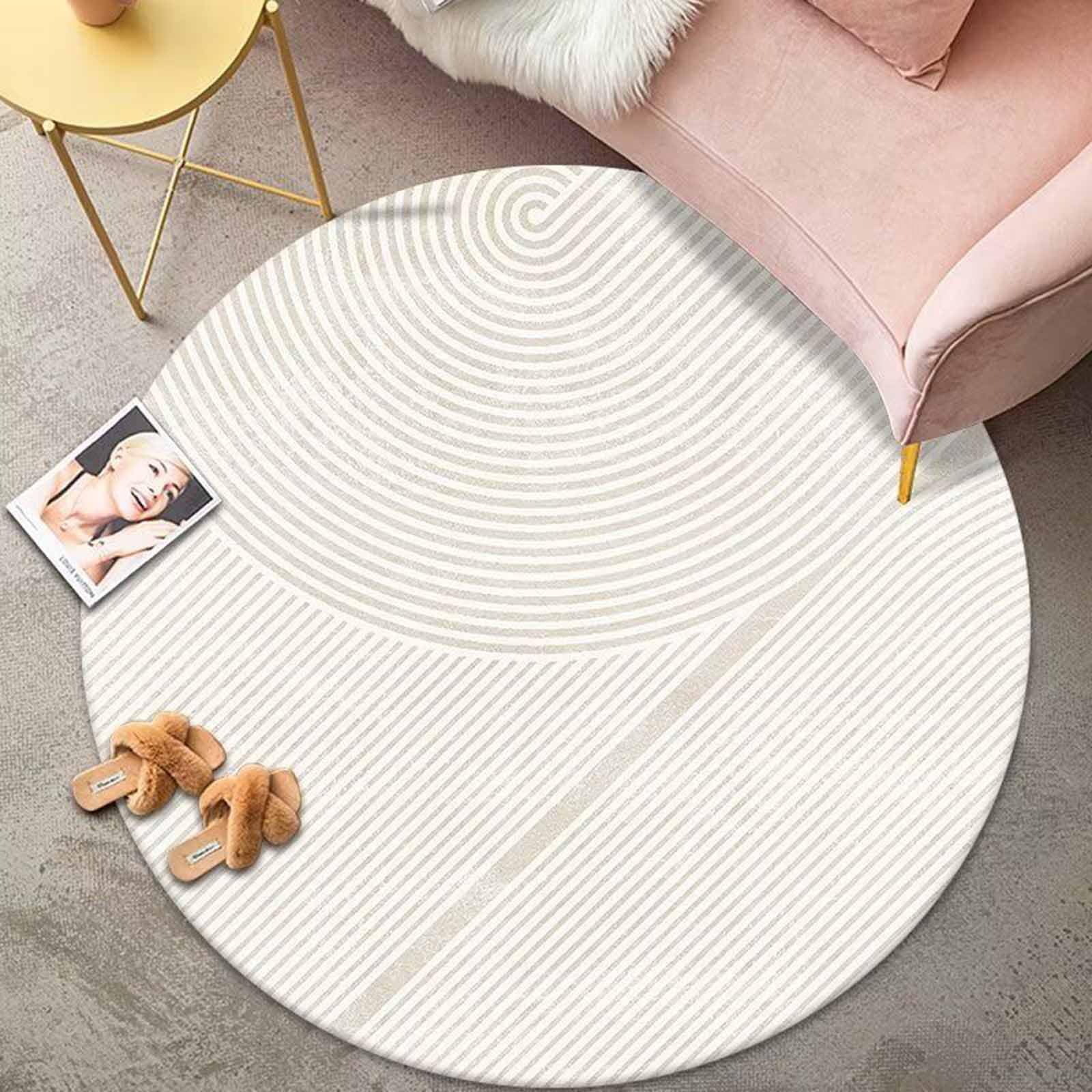Tapis Contemporains de Chambre Cercle Beige Gris 60cm 80cm 100cm 120cm 140cm 160cm 180cm 200cm Tapis Shaggy pour à Coucher Salle Jeux de Salon