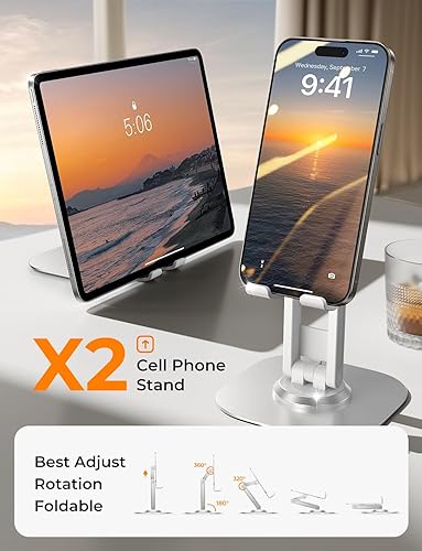 Miniatura 2 de LISEN Paquete de 2 soportes plegables para teléfono celular, totalmente ajustable, plegable, soporte para teléfono de escritorio, compatible con