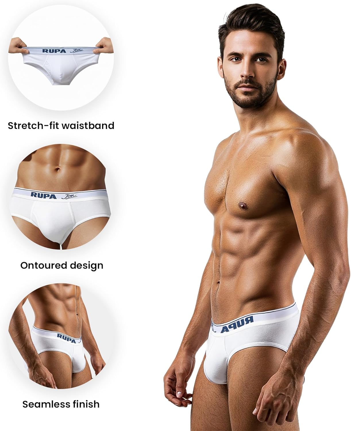 Rupa Jon Men's Cotton Briefs Ultra-Soft Underwear Breathable Moisture-Wicking Underpants | Contour Pouch - Image 5