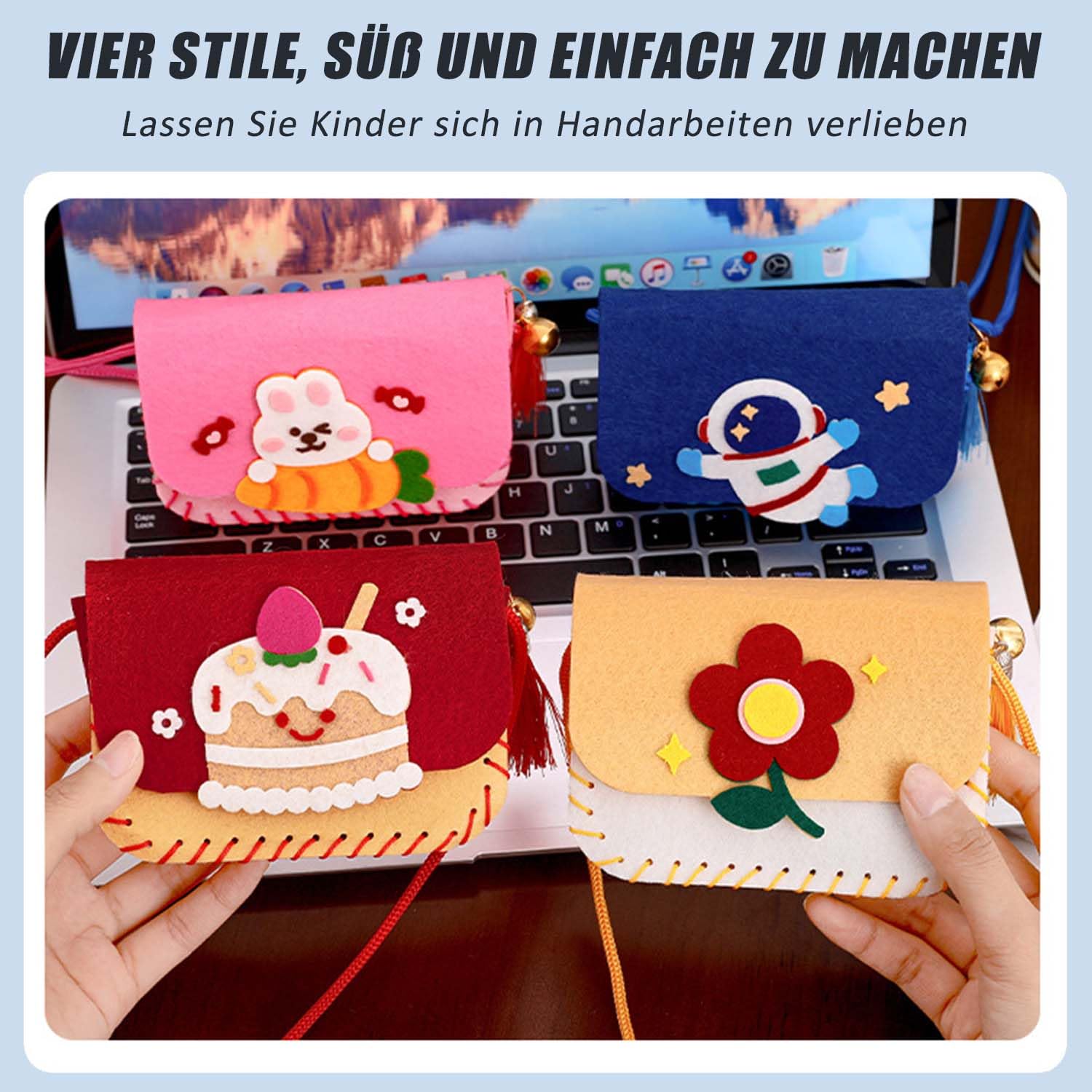 4 Filz-Umhängetaschen Nähset - DIY Bastelset Für Kinder Ab 6