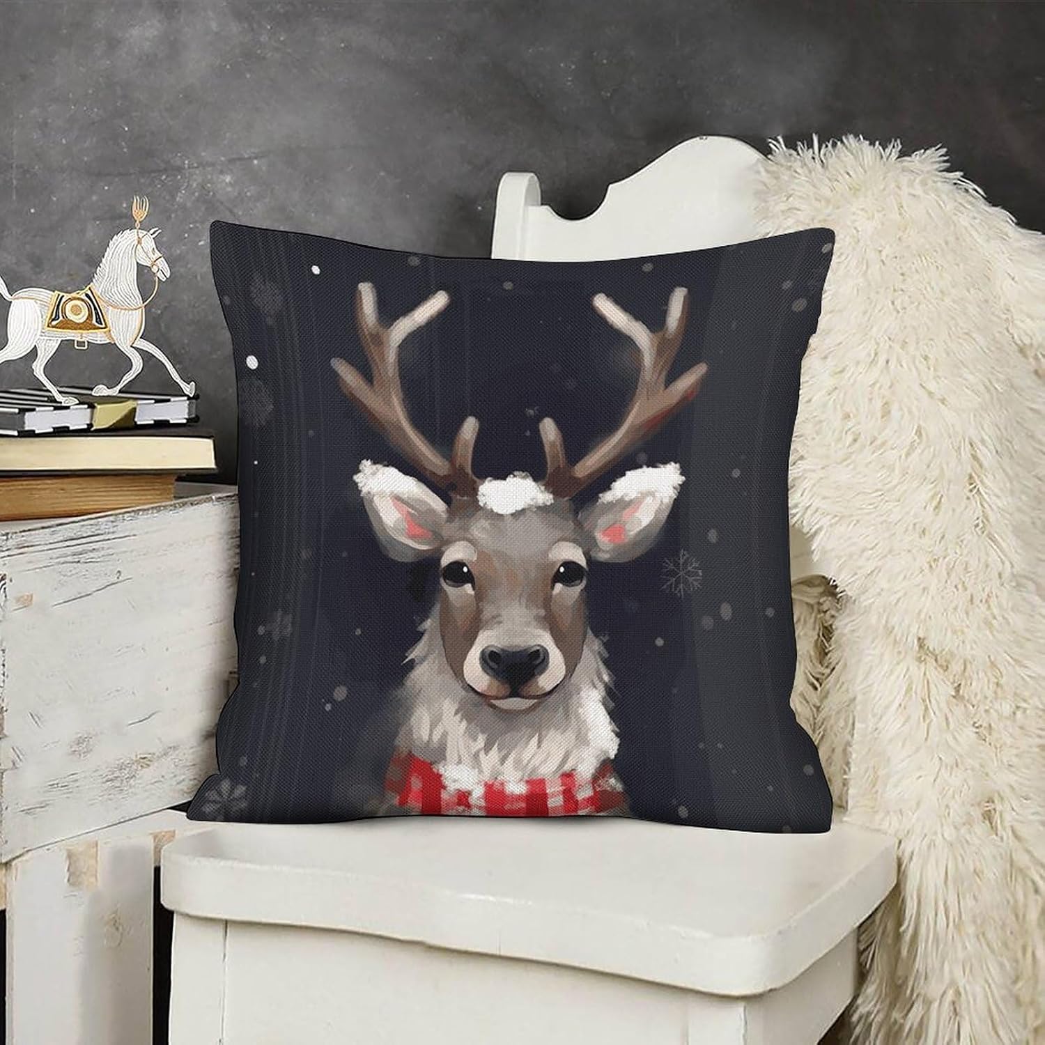 Reindeer Pillow Protectors Cute Waterproof Pillow Cover Soft Skin-Friendly Cushion Case Decorative Square Cushion Cover for Couch Sofa Bed Living Room Bedroom