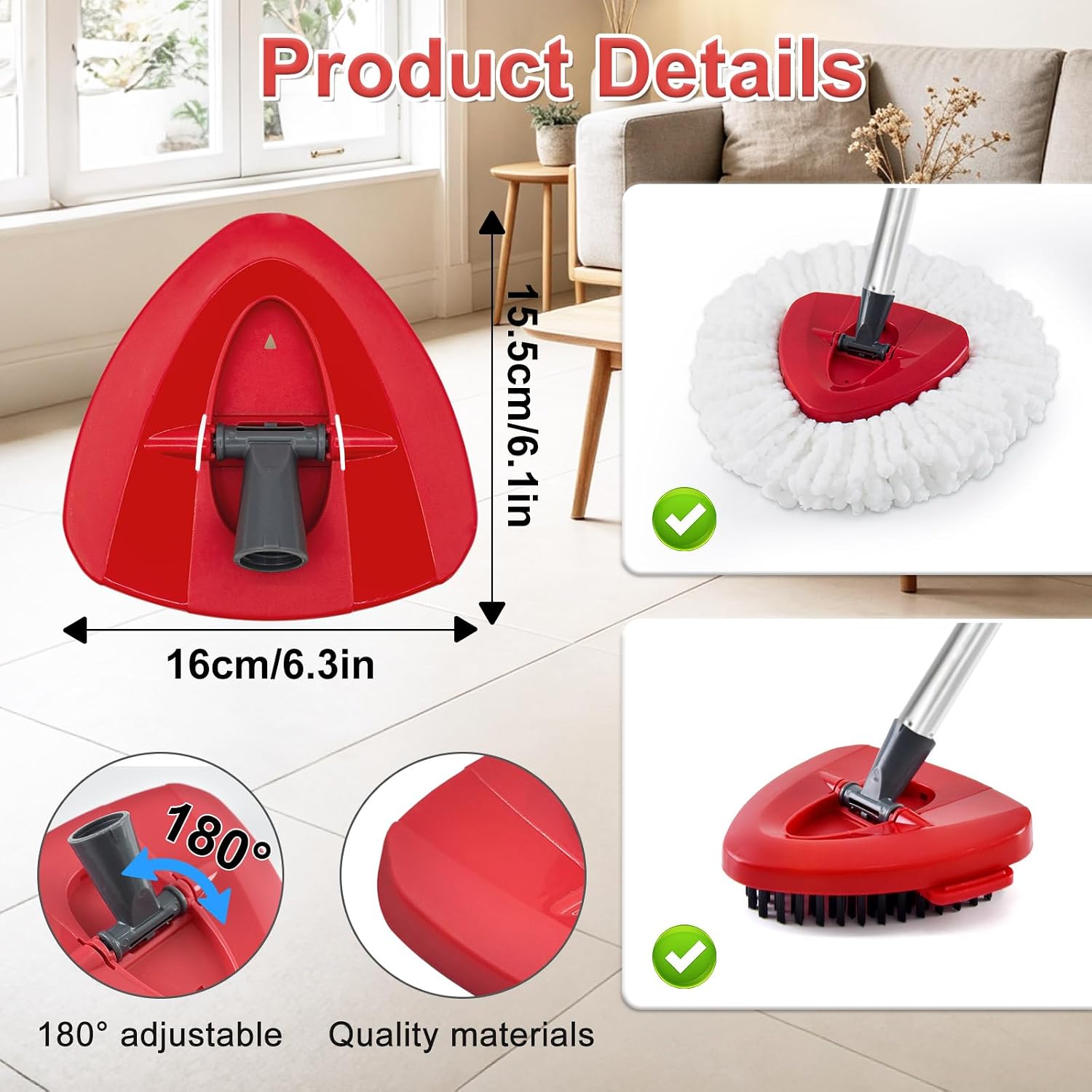 Mop Handle & Mop Base for Ocedar Mop Handle for O Cedar Spin Mop Replacement Handle for O Cedar, 4 Section 30" to 58" Mop Handles & Base for Ocedar Spin Mop & H2pro Flat Mop, Ocedar Mop Stick Mop Pole
