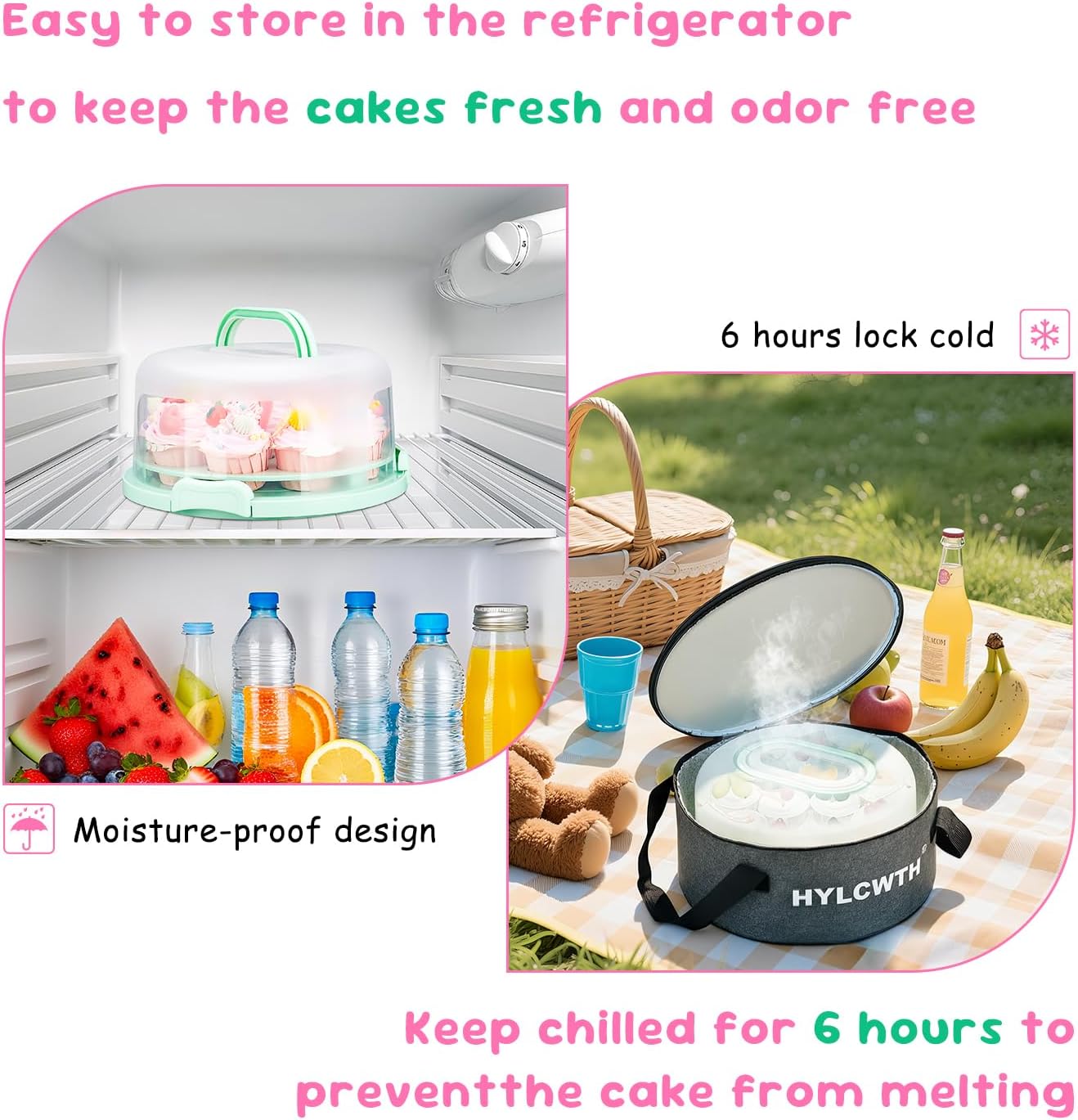 Cake Carrier With Lid And Handle, Bpa-Free Cake Holder With Lid For 10 Inch Round Cake Carrier With 10 pcs Round Golden Cake Boards And Portable Insulated Bag - Image 7
