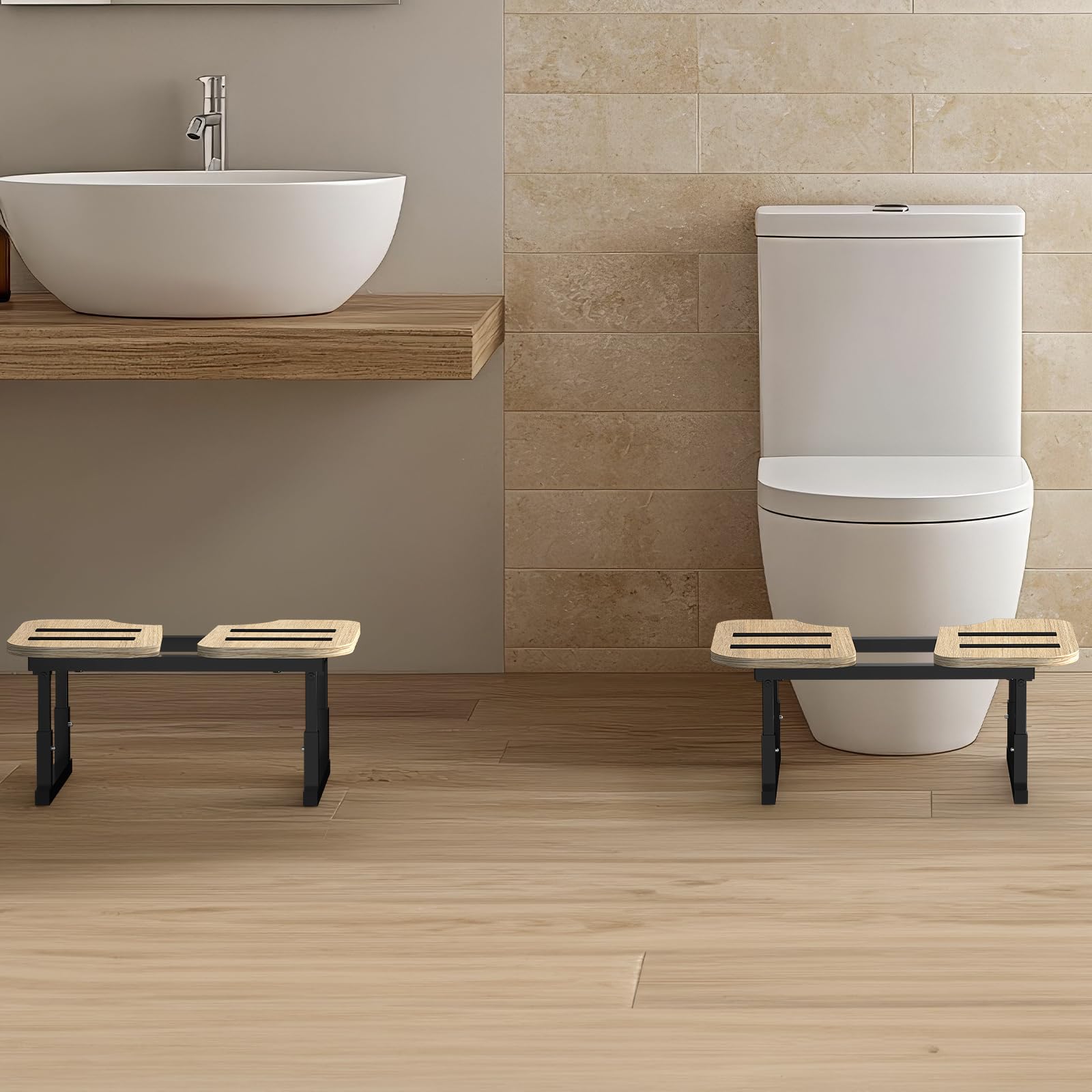 LIANTRAL Taboret toaletowy dla dorosłych, antypoślizgowy, składany stołek z drewna i metalu, ergonomiczny taboret toaletowy do łazienki, taboret toaletowy na hemoroidy, wzdęcia brzucha, zaparcia