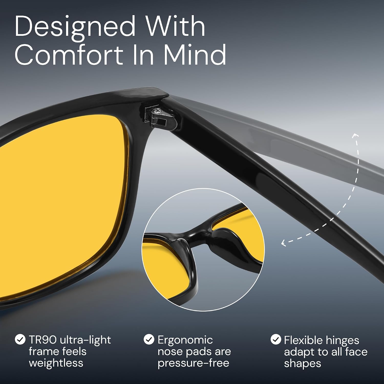 livho High Tech Blue Light Blocking Night Driving Glasses | Computer Glasses, Advanced Blue Light Blocking, Screen Fatigue Protection, UV Protection, Black