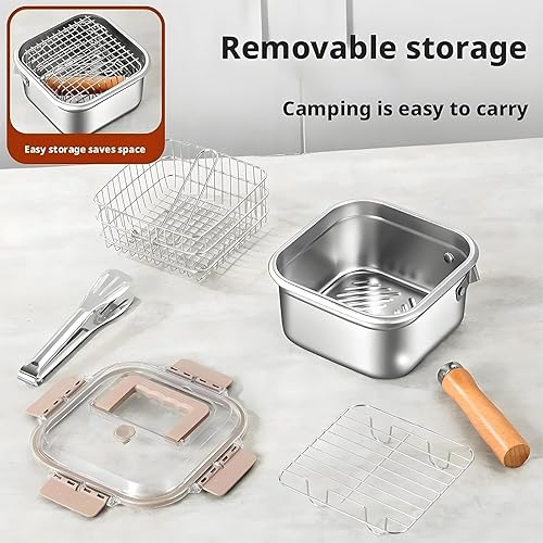 Miniatura 3 de Multi-Function Frying Cooker Set, Fryer, Cooker, Fresh Keeping, Vegetables Washing, Portable Stainless Steel Deep Fryer Pot with Basket, Tongs, Oil