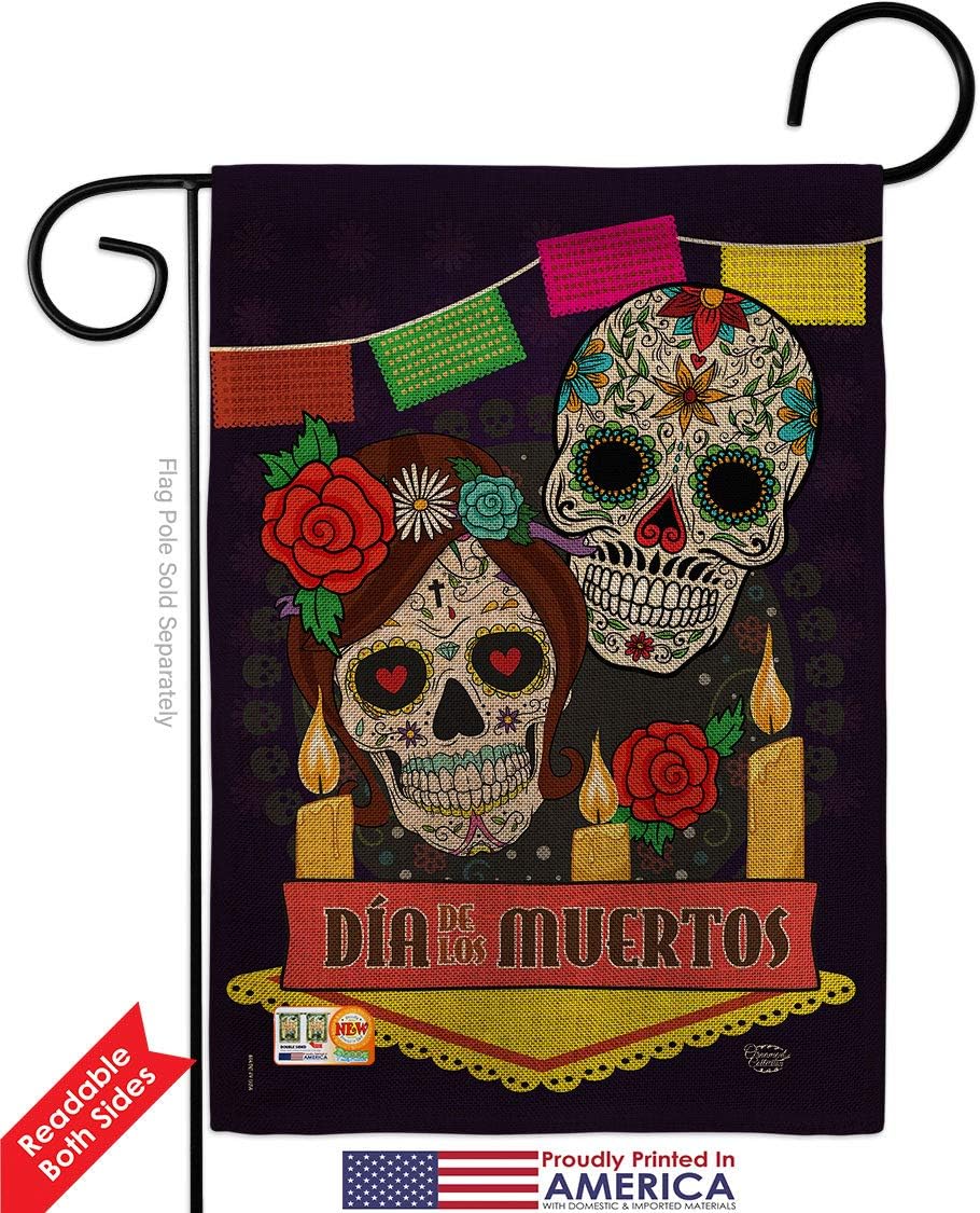 Dia de los Muertos Burlap Garden Flag Falltime Day of Dead Fiesta Mexican Party Autumntime Small Decorative Gift Yard House Banner Double-Sided Made In USA 13 X 18.5