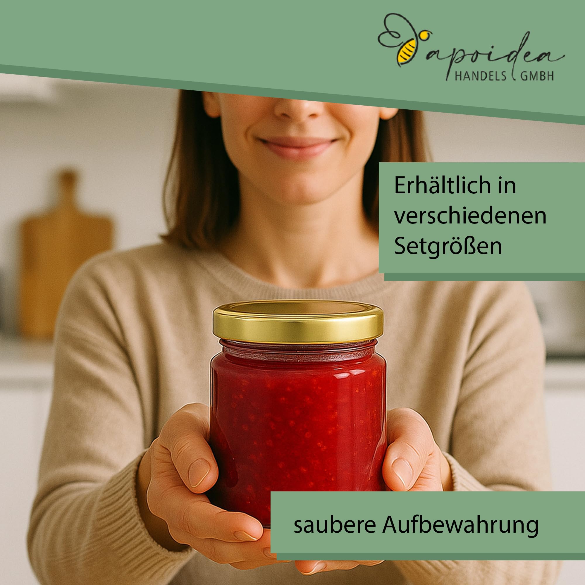 Apoidea – Marmeladengläser 500g mit Deckel in Gold 48 Stück/Twist off Gläser/Einmachgläser/Marmeladengläser mit Deckel/leeres Marmeladenglas/Einkochgläser