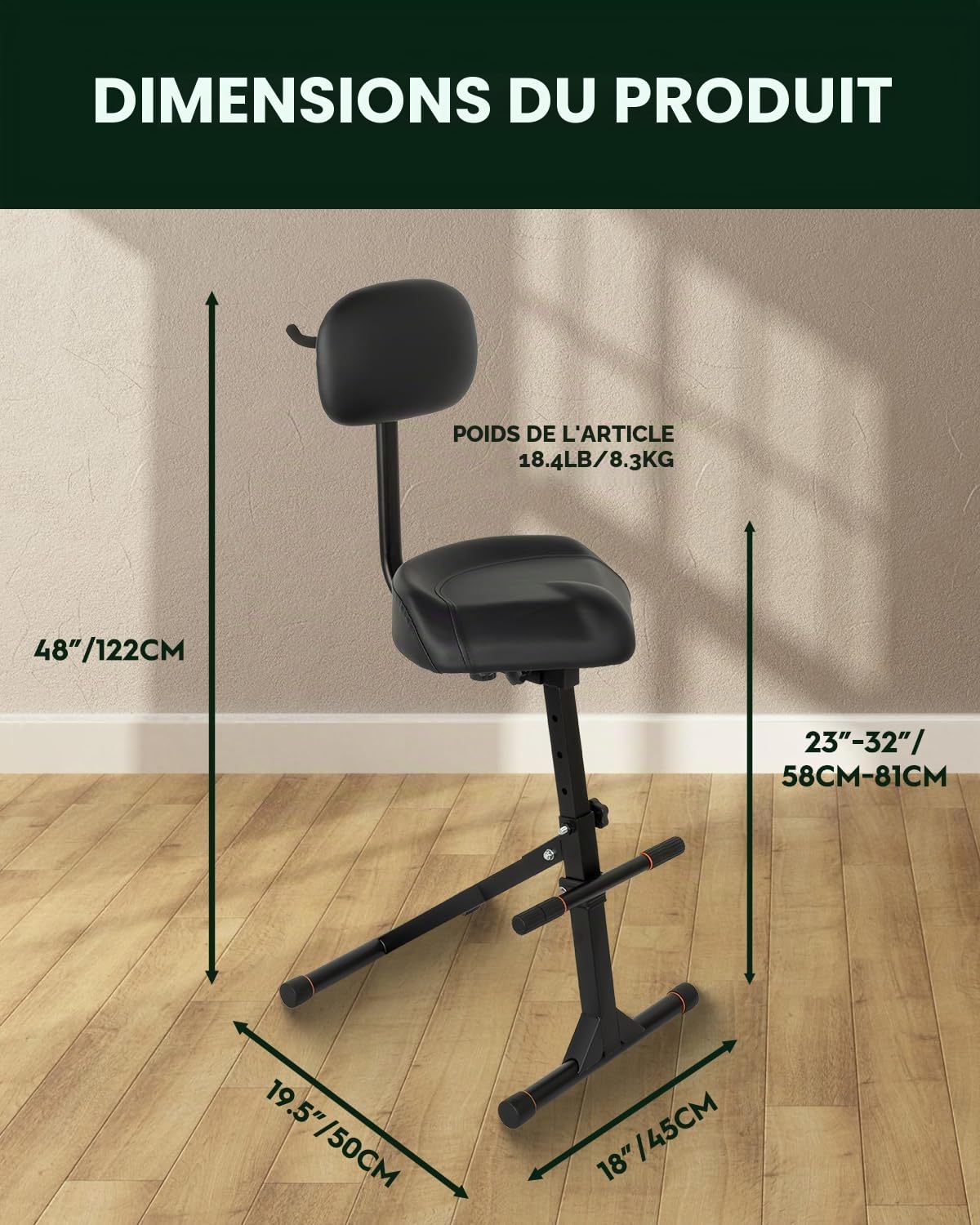 Strich SGT-40 Tabouret de Guitare avec Dossier, siège réglable en Hauteur avec Crochet de Suspension pour Basse électrique Acoustique, Tabouret de Batterie pour Adultes, batteurs et guitaristes