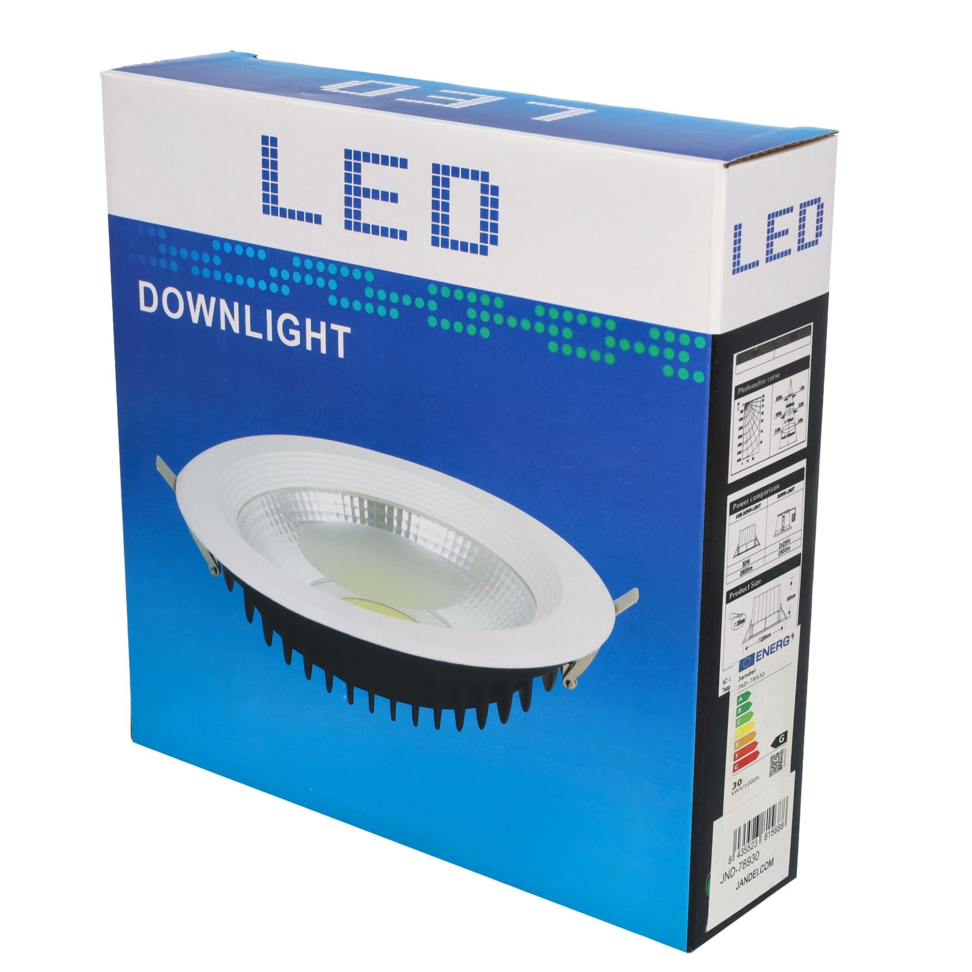 Jandei – Downlight LED COB 30W Empotrar, Foco Marco Redondo Blanco, 212x52mm (Hueco de Corte 185mm), 2250 Lumen, IP44. Ideal para Salón, Cocina, Baño, 10 piezas (Luz Cálida 3000k)