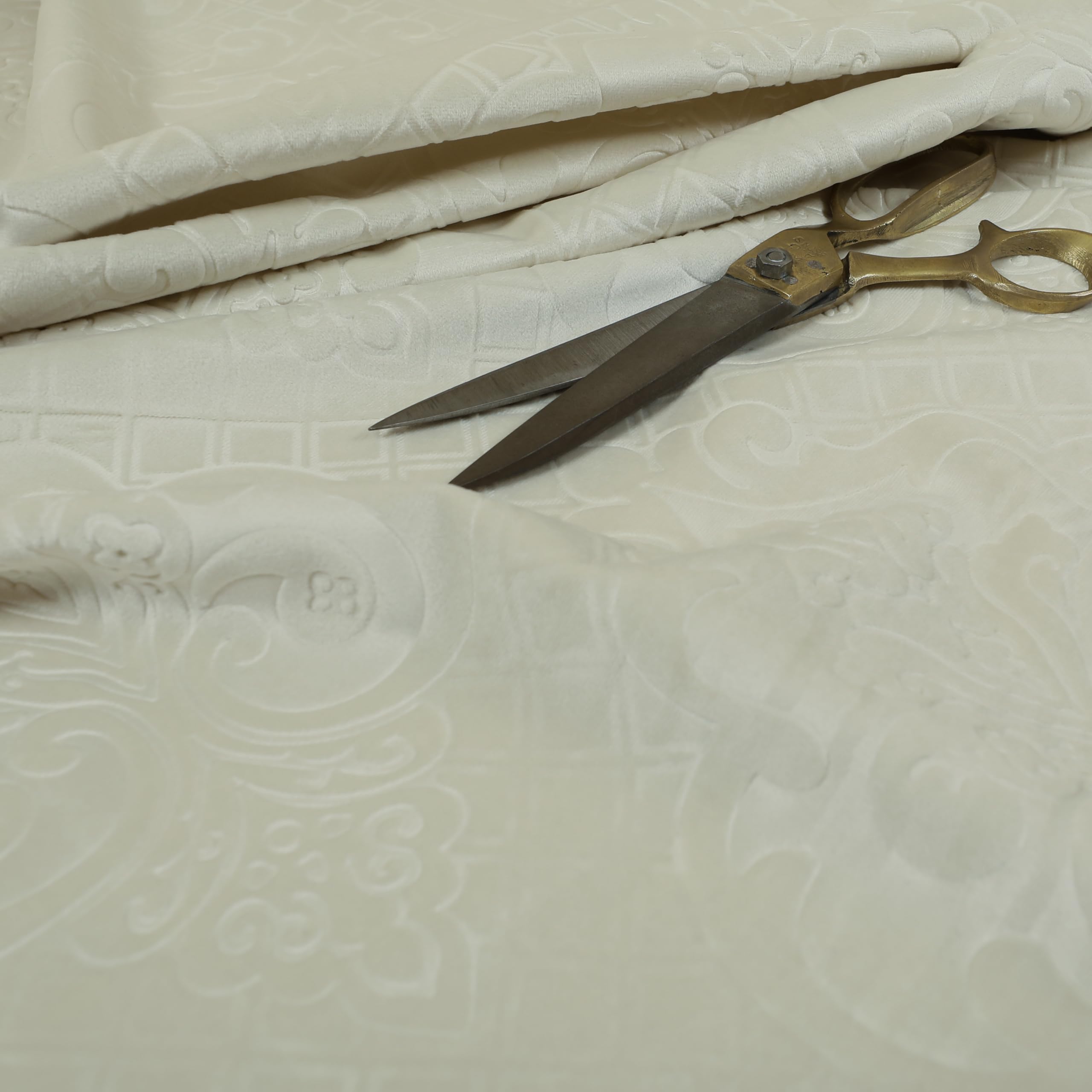 Redbrick Mill Fabrics Flame Retardant Furnishing Soft Velvet Embossed Damask Quality Pattern Upholstery Fabric Upholstery, Beige for Sofas Curtains by The Metre (Per Metre) โ image 1