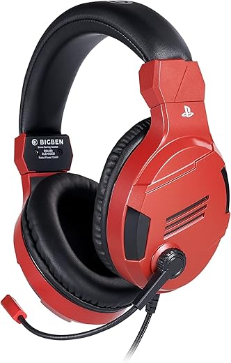 Bigben official Sony licensed Stereo Wired On Ear Headset for PS4, PC, Smartphones and Tablets (Red)