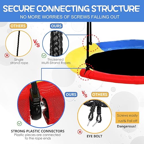 Miniatura 8 de Hotjump Platillo de árbol de 40 pulgadas para niños al aire libre con tienda de campaña, capacidad de peso de 600 libras, columpio redondo para