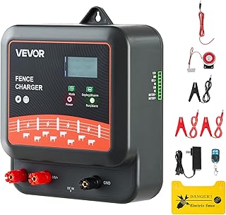 VEVOR Multi-Powered Electric Fence Charger, 2J/3J/5J, Electric Fence Energizer with Real-Time LED Display, 6.2 Miles Range, AC DC Powerful Fences Charger, Keep Out Wild Animals, for Livestock Poultry