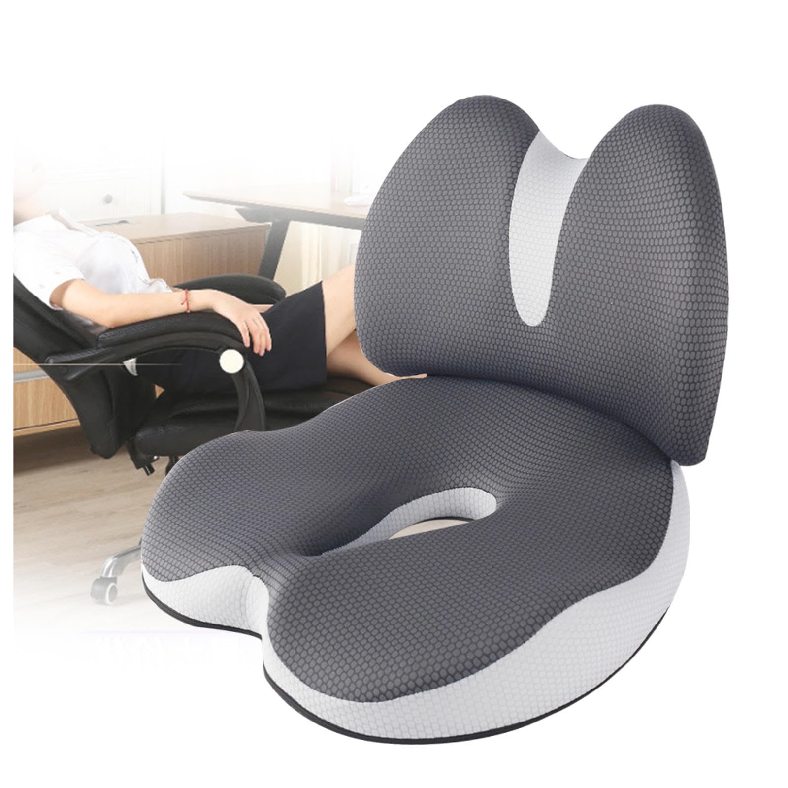 Cuscino per Coccige Ortopedico, (Cuscino da Seduta+Cuscino Lombare) Supporto per Fianchi E Vita,Staccabile, Traspirante,Antistress, Cuscini Sedia Gaming, per Dolore al Coccige, Sciatica,Grey