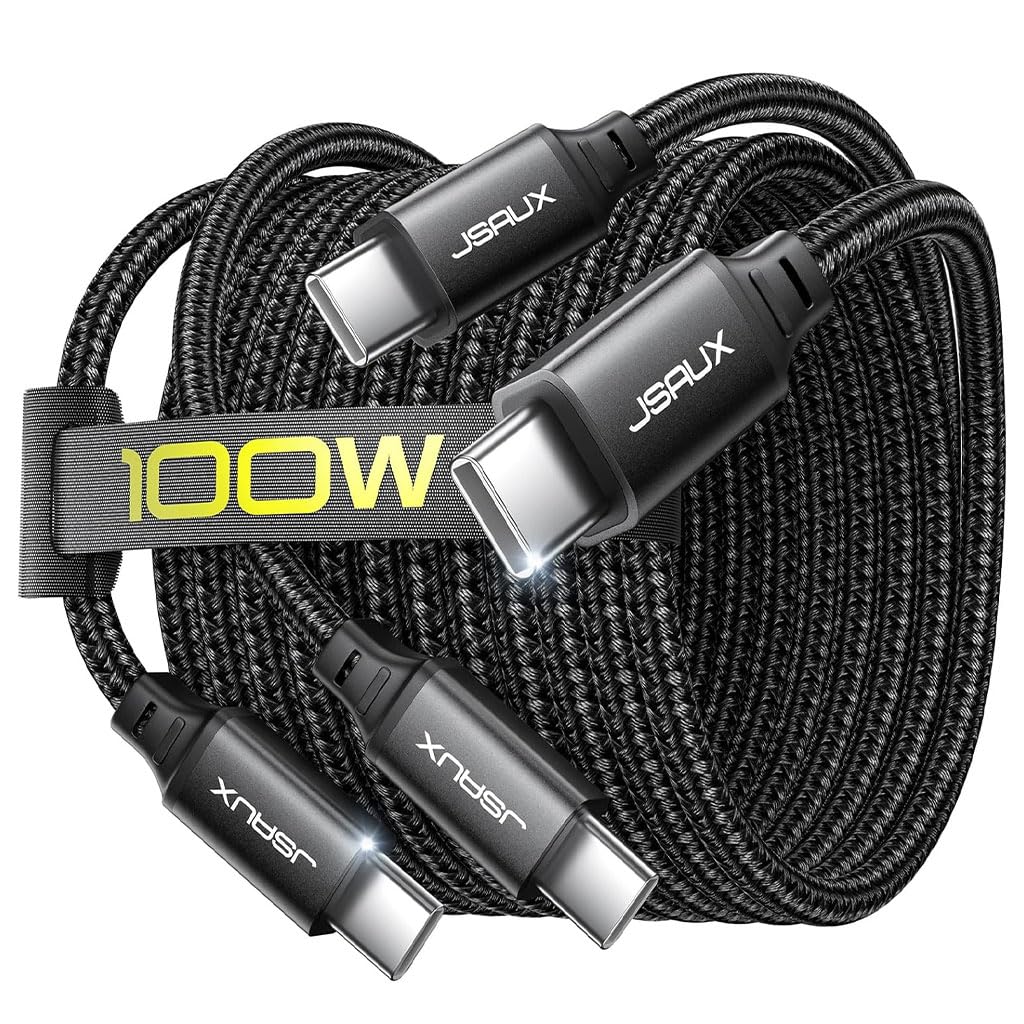 JSAUX® 2-Pack 100W/5A Type C Cable Fast Charging 6.6Ft/2M, 480Mbps Data Cable C Type Fast Charging, C Type Charger Cable for iPhone 17/17 Pro/17 Pro Max/16/15, Galaxy S25/S24/S23, MacBook, iPad, Black
