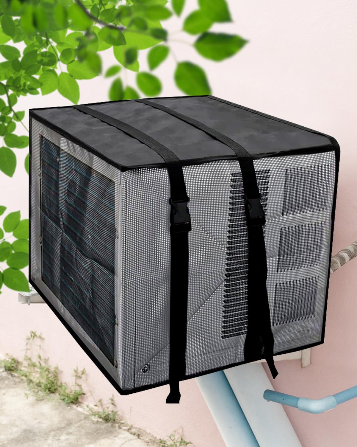 Mesh Window AC Cover, U-Shape Air Conditioner Outdoor Unit Cover, Dustproof Waterproof with Drip Cushion, Reduce Noise (27.5W x 22.5D x 18.5H)