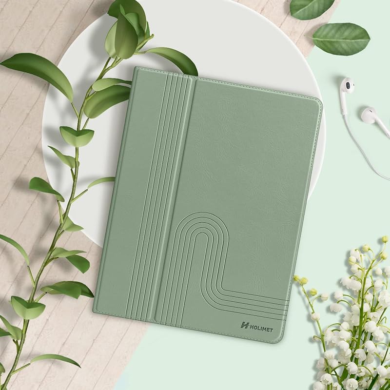 HOLIMET iPad Air 11/10,9" Tok M3/M2/6/5/4 Generációhoz (2025-2020) - Zöld Bőr Védőtok Ceruzatartóval, Automatikus Alvás/Ébresztés, Állvány F