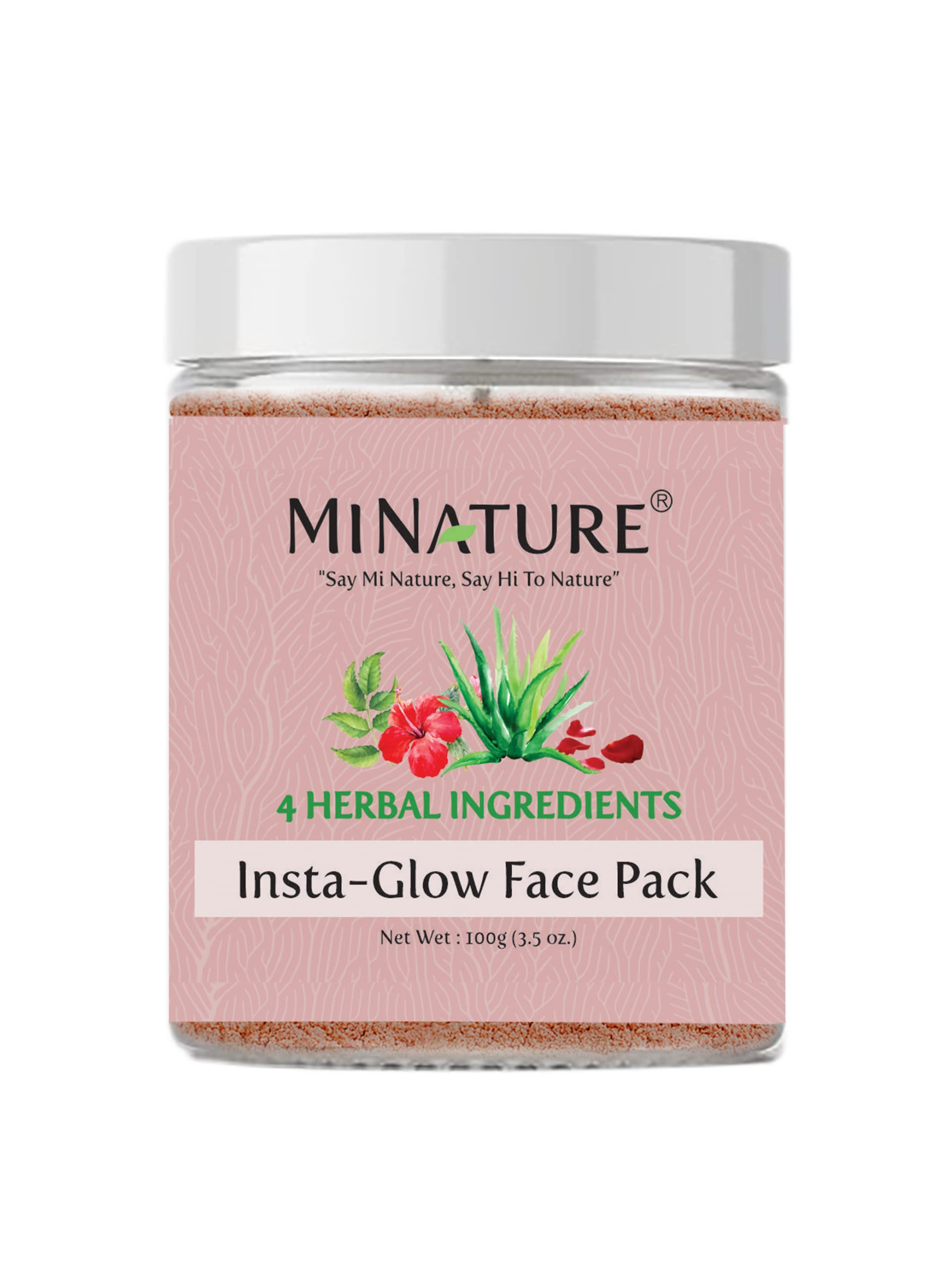 Insta Glow Face Pack by mi nature | 100g (3.5 oz) | Facial Mask with Neem, Hibiscus, Rose petal and Aloe vera gel powder | Radiant Skin | Herbal | 100% Natural