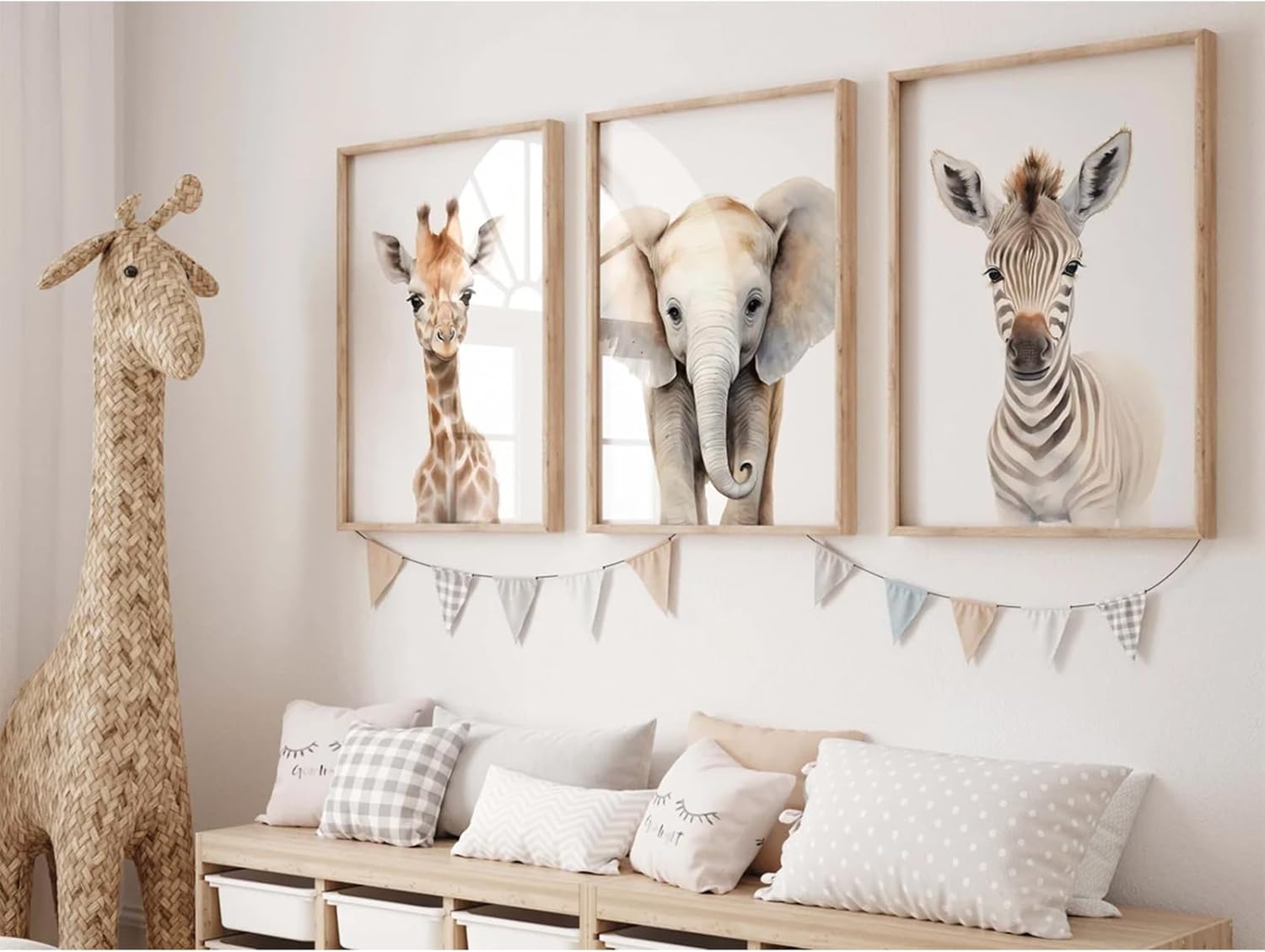 Amazon.com: Safari Nursery Wall Art Set of 3 Animal Canvas Wall Decor ...