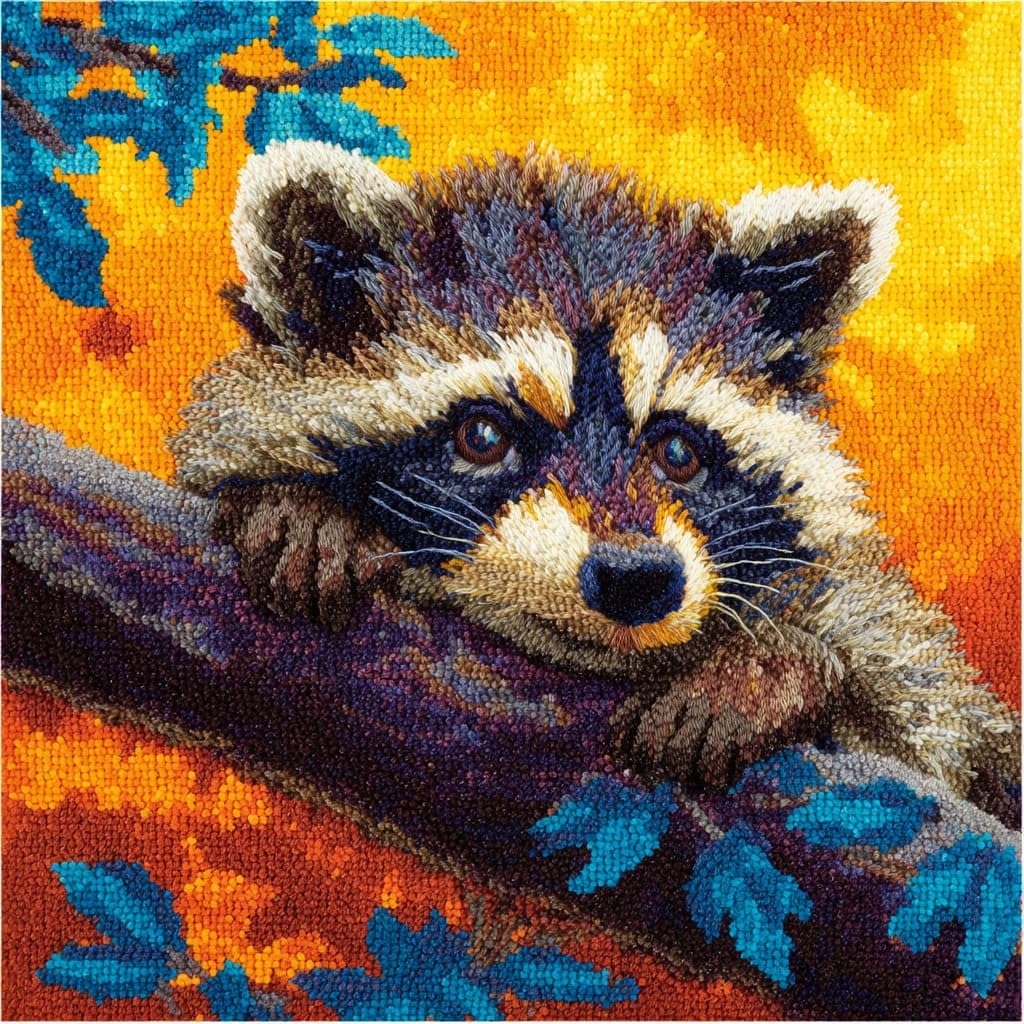 WallustrioaW Latch Hook Pillow Case Kits,Animal Raccoon
