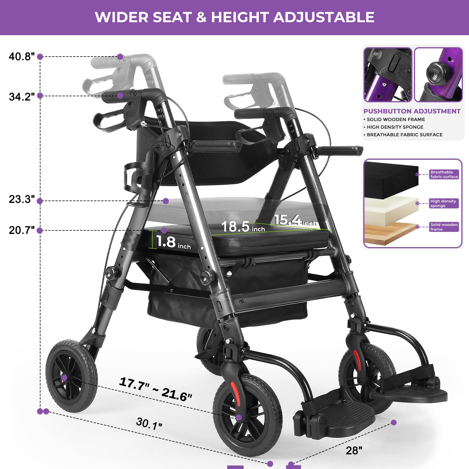 Bariatric Rollator with Seat - 450 lb Capacity -4 Bariatric Rollator with Seat - 450 lb Capacity -4