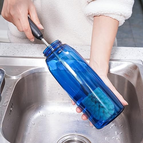 Miniatura 7 de Purtribe Cepillo de limpieza de botellas de agua, cepillo de acero inoxidable, compatible con botellas deportivas, vasos, tazas de agua, tazas de