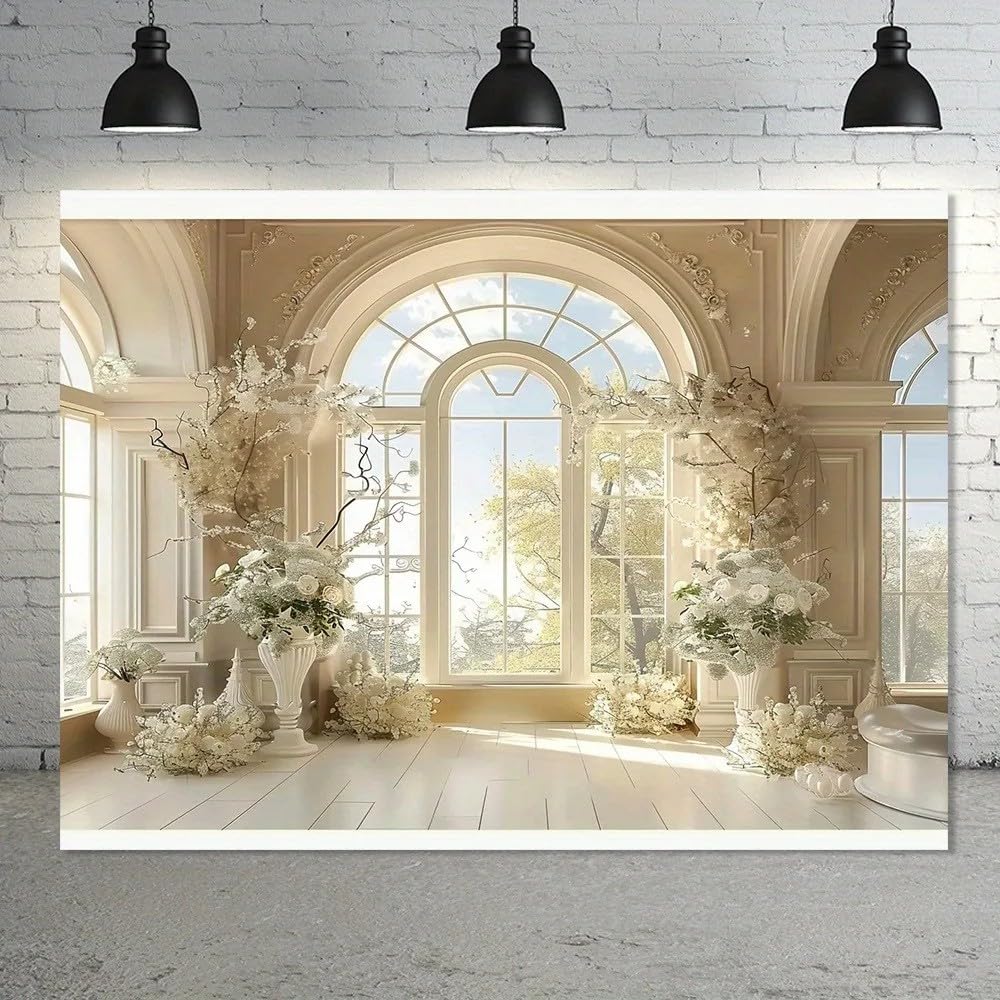 Eleganckie białe kwiaty i zamek ślub tło fotografia tło bride shower zaręczyny i impreza 440x300CM