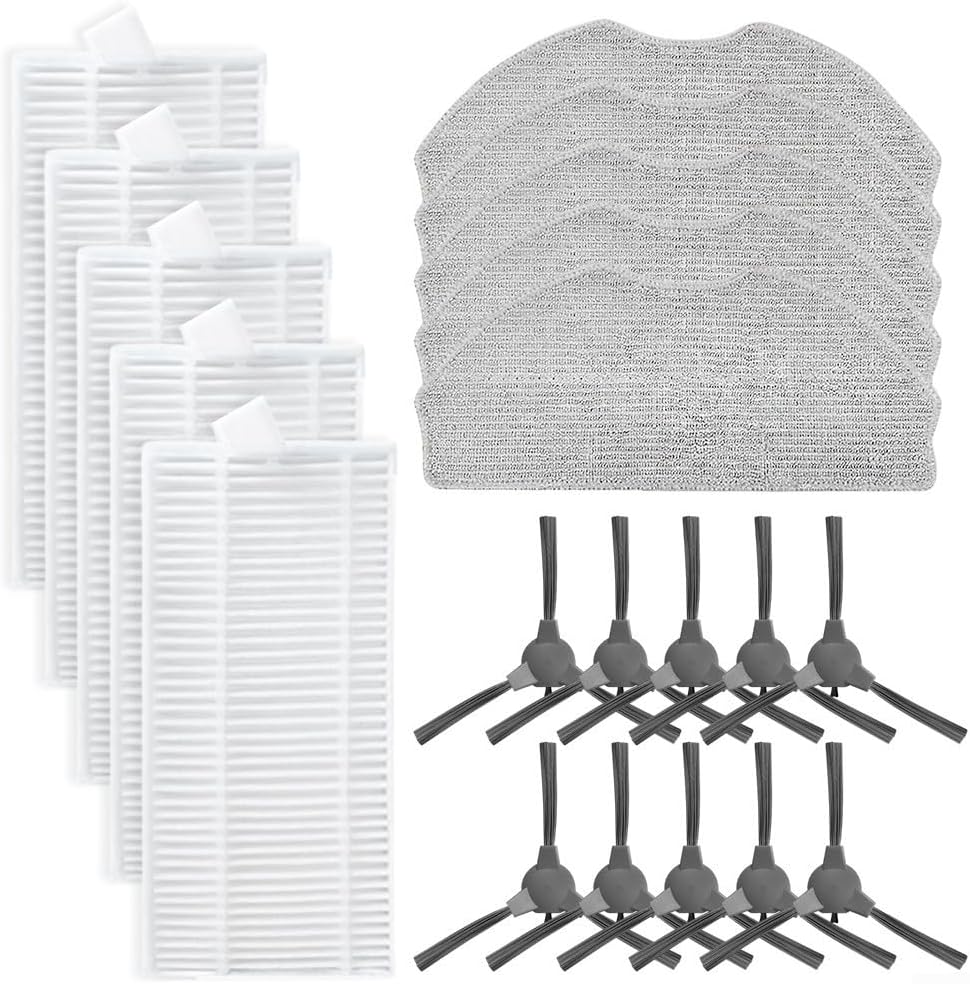 Cleaning Accessories Kit For ROPVACNIC S1 For Tipdiy G90 Robot Vacuum Cleaners, Vacuums Mop Cloths Side Brushes Replacement (5 + 5 mop cloths+ 10 side brushes)