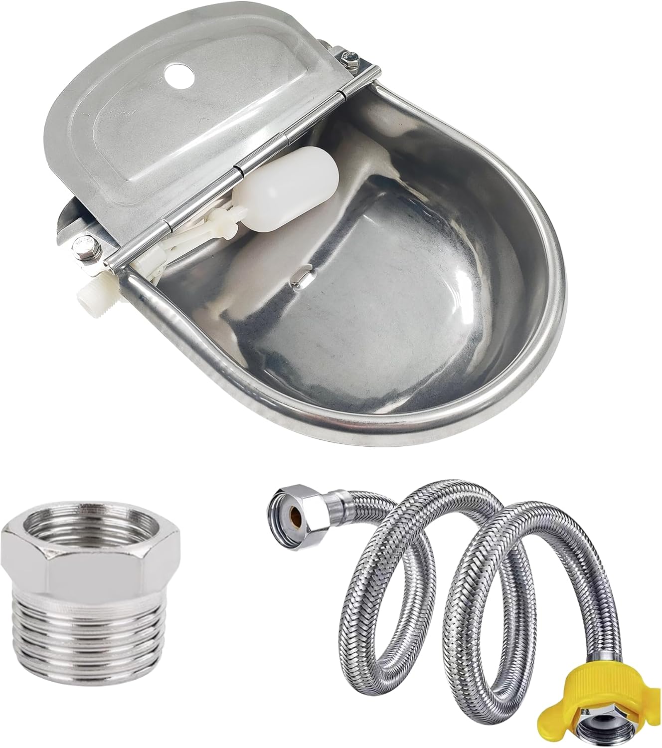 Large-Capacity Stainless Steel Drinking Bowl,304 Stainless Steel Animal Waterer Bowl for Horse,Goat,Pig,Dog, with 1/2 Float Valve (Water Pipe not Included) (A-002-2)