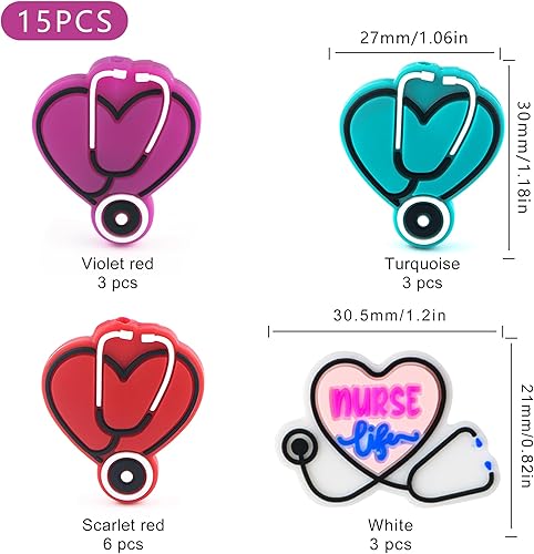 Miniatura 2 de Sunrony 15 cuentas focales de silicona, cuentas de silicona para estetoscopio para hacer llaveros, cuentas de silicona focales para bolígrafos,