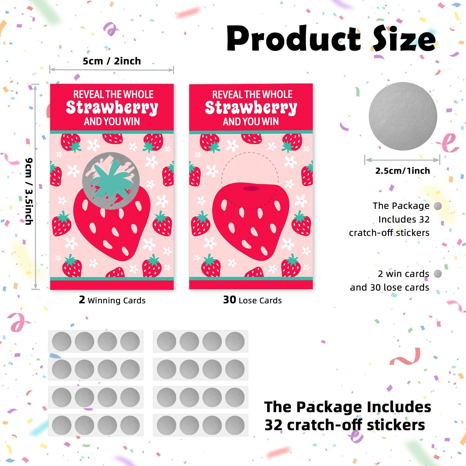Reveal The Strawberry Theme Funny Party Game Scratch Off Cards 32Pcs, Strawberry Holiday Event Raffle Tickets, Party Supplies Game Card for Birthday Party Baby Shower Wedding Engagement image 2