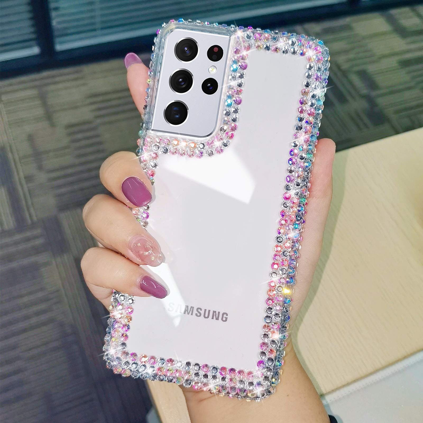Bonitex Bling Case for Samsung Galaxy S22 Ultra, Sparkle Glitter Rhinestone Clear Case for Women