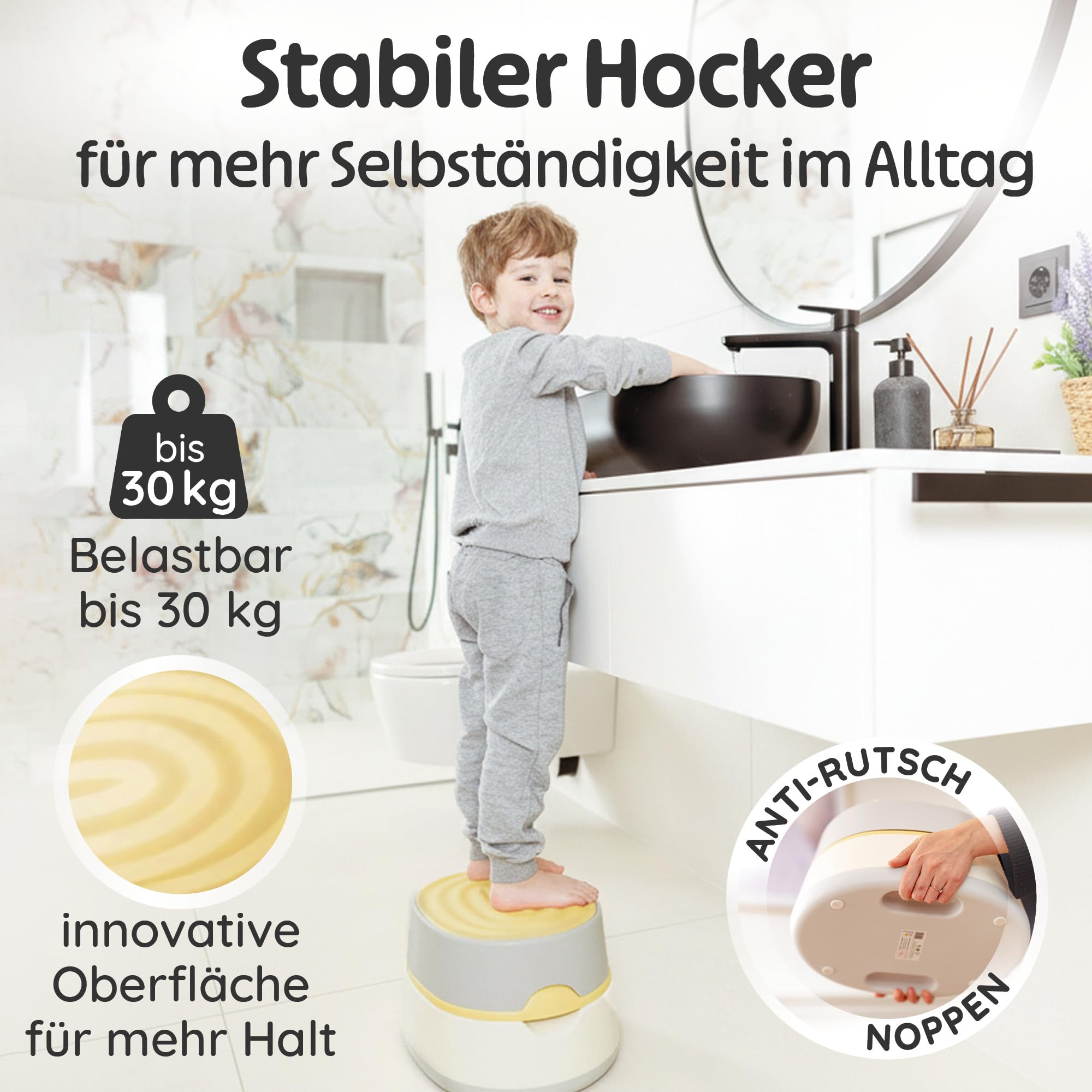 Merle Toys Nocnik dla dzieci 3 w 1, certyfikat TÜV, bez BPA, toaleta do nauki korzystania z nocnika od 1 roku, toaleta dla dzieci + taboret toaletowy, łatwe czyszczenie, szary/żółty