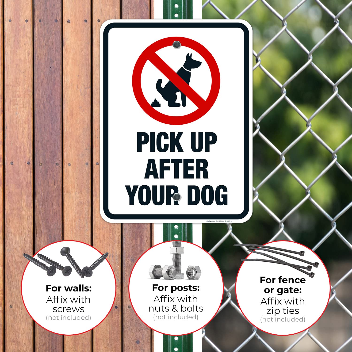 Pick Up After Your Dog with Dog Pooping Graphic 18x24 Inches, Rust Free .063 Aluminum, Fade Resistant, Made in USA