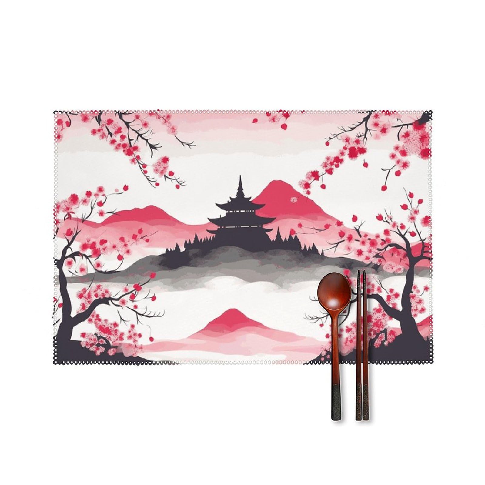 Set de table lavable Mount Fuji lot de 6 pièces résistant à la chaleur pour cuisine 30x45 cm