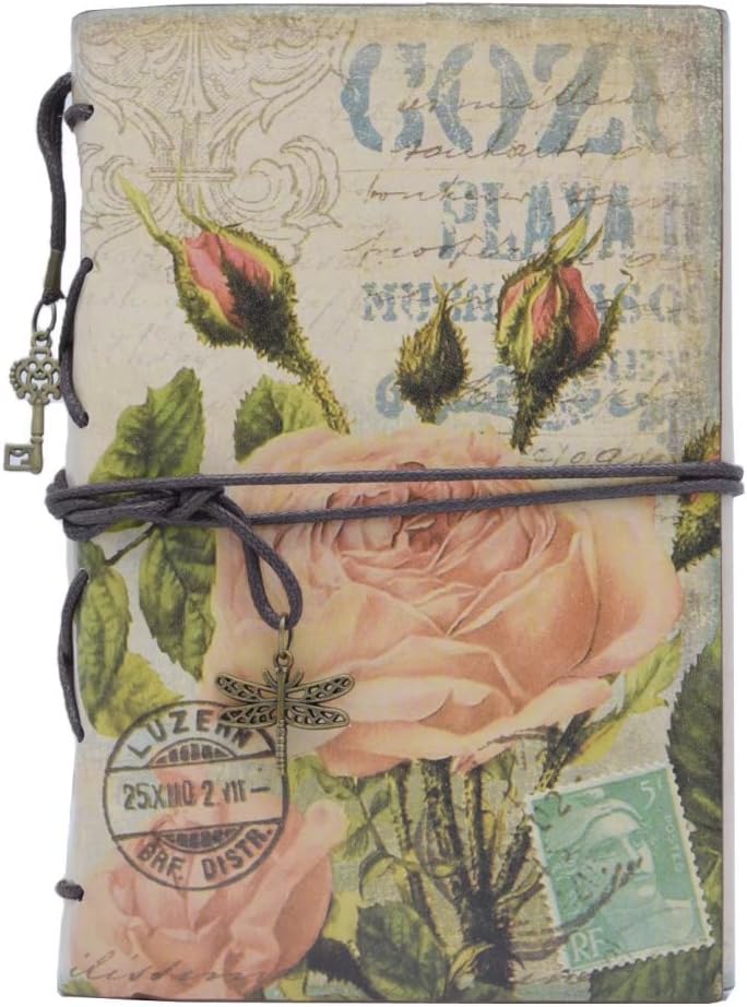 GOORCC Leather Journal Notebook, Antique Daily Notepad for Traveler Notebook Sketchbook, Diary Refillable (A6, Flowers) Office Product