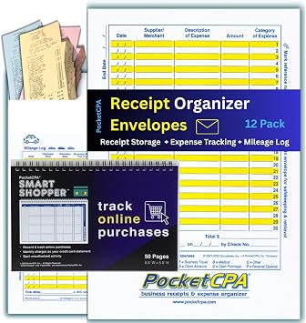 Shoppers Friend. Bundle Includes 12 Receipt Organizer Envelopes to Track Purchases & Store Receipts, plus a Smart Shopper Mini-Ledger to Track Online Purchases on Amazon.
