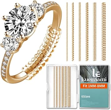 Ring Size Adjuster for Loose Rings,Kueroami Ring Adjuster Guards, 6 Sizes Tightener Resizer Fitter Rings Width 1-8 MM, Reduces Spacers Size By 0.5-1.5 Gold