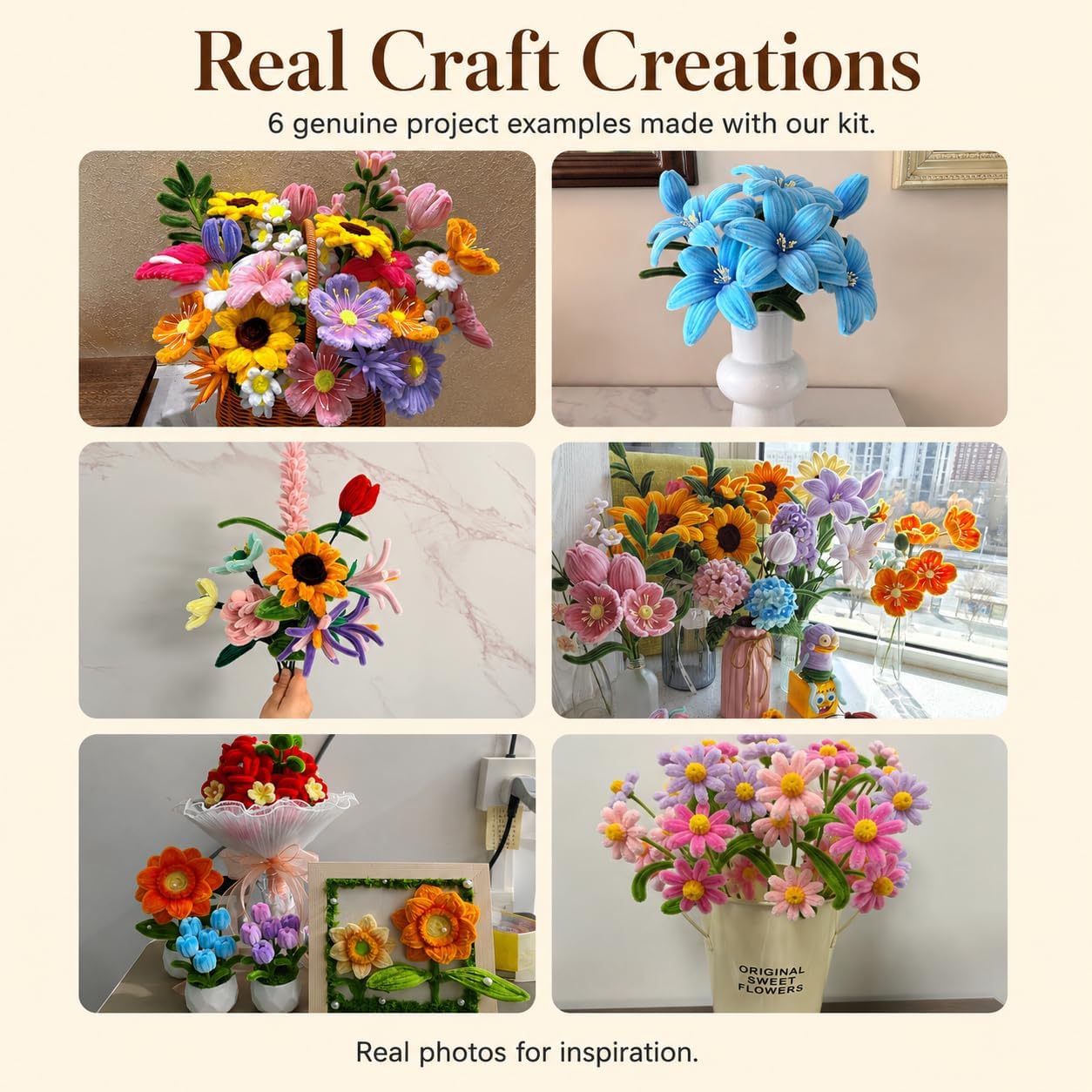 VIVISPRIG 1000 Pipe Cleaner Flower Kit, 18 Colors with Floral Supplies